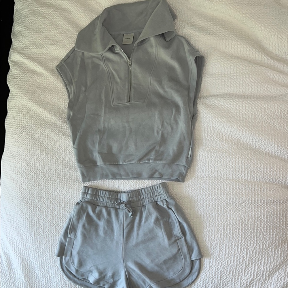 Varley Light Blue Short Sleeve Zip Polo and Shorts Set - Picture 3 of 14